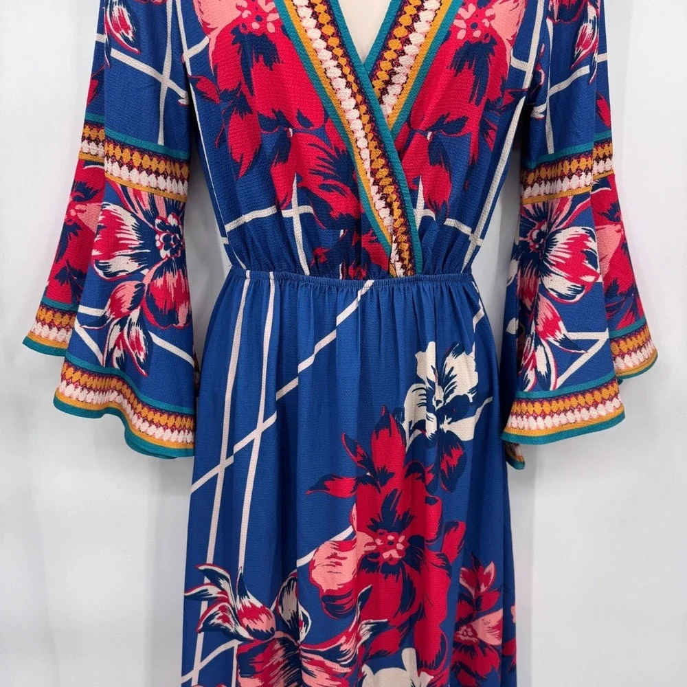 Flying Tomato Festival Maxi Dress XS Blue Floral Print Flare Sleeve Polyester - Picture 4 of 12